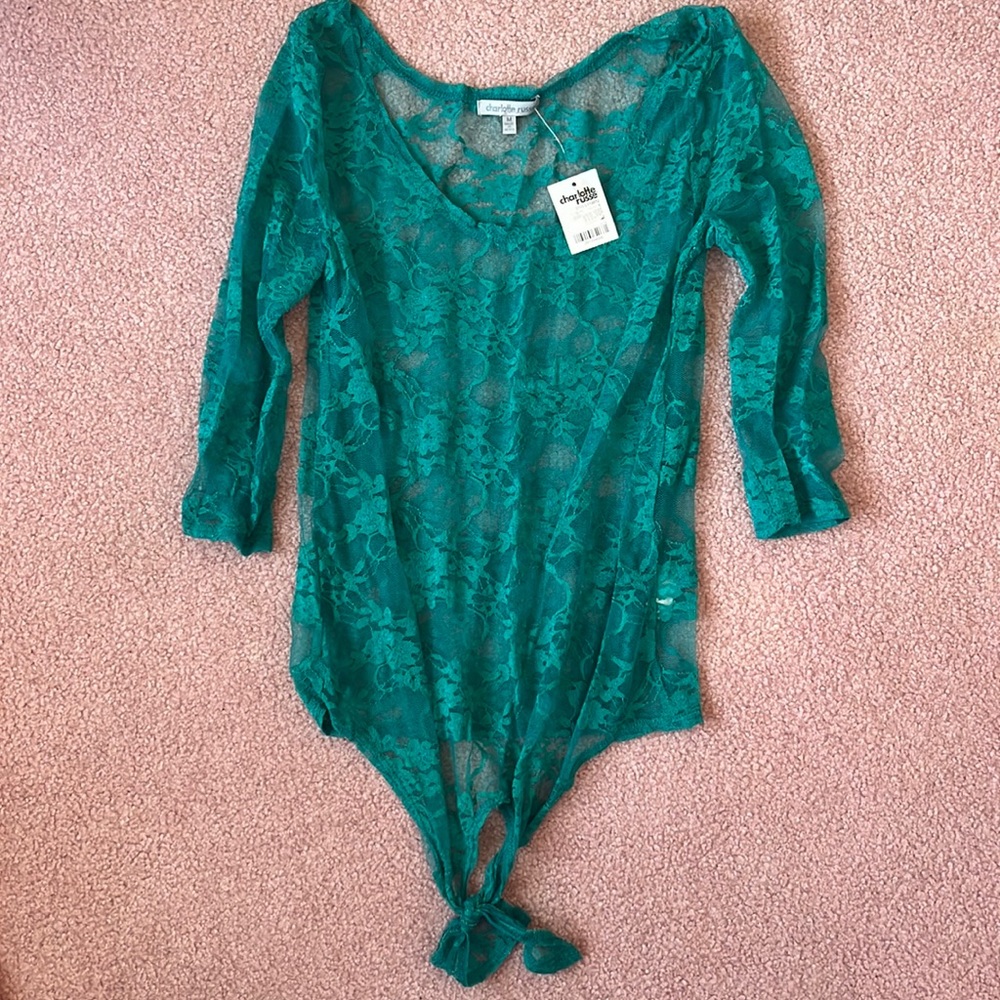 Charlotte Russe Lace Turquoise Long Sleeve Size M